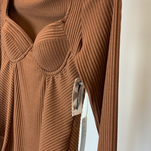 Rust Brown Rib Stretch Support Cup Bodysuit - Picture 3 of 4